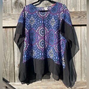 Talbots Black and Blue Patterned Women's overlay Top size L/XL